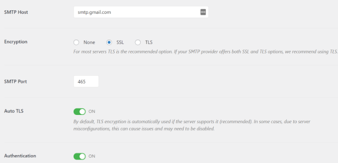 Cấu hình SMTP khác